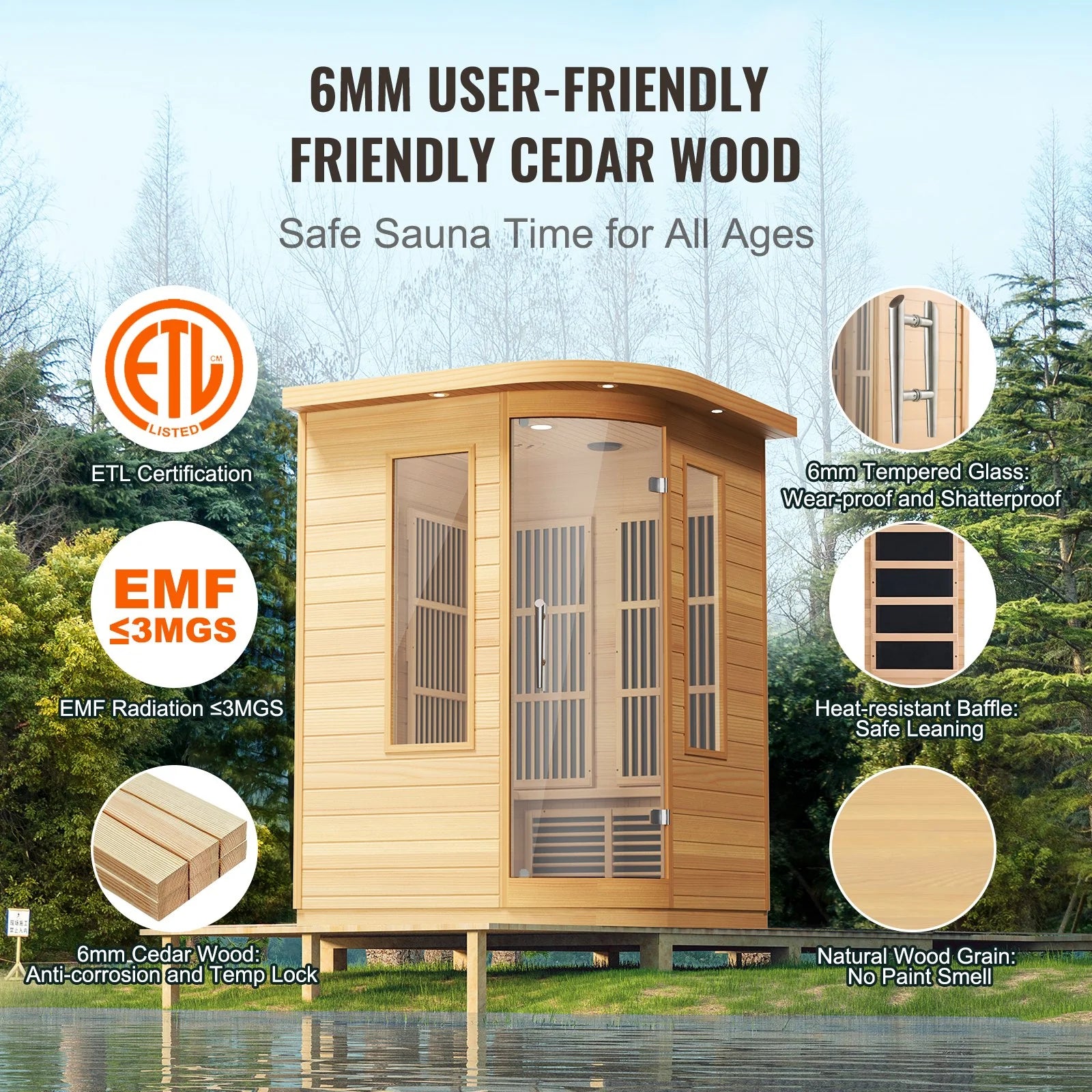 VEVOR Far Infrared Wooden Sauna Room Home Sauna Spa for 2 Person 1850W