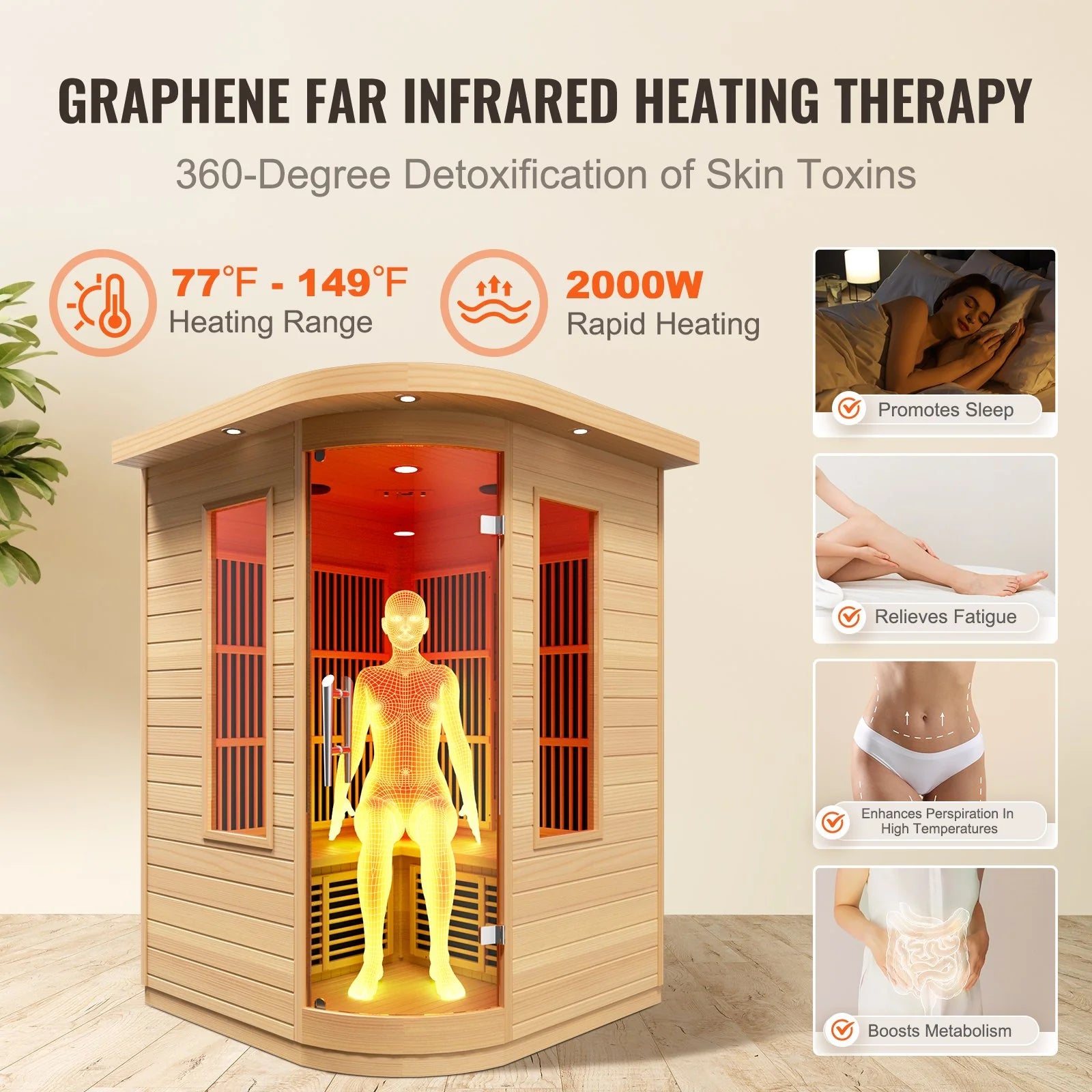 VEVOR Far Infrared Wooden Sauna Room Home Sauna Spa for 2 Person 1850W